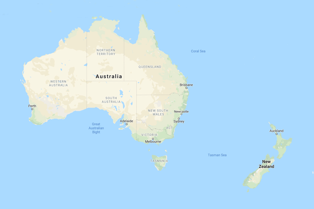 Map of Australia and New Zealand